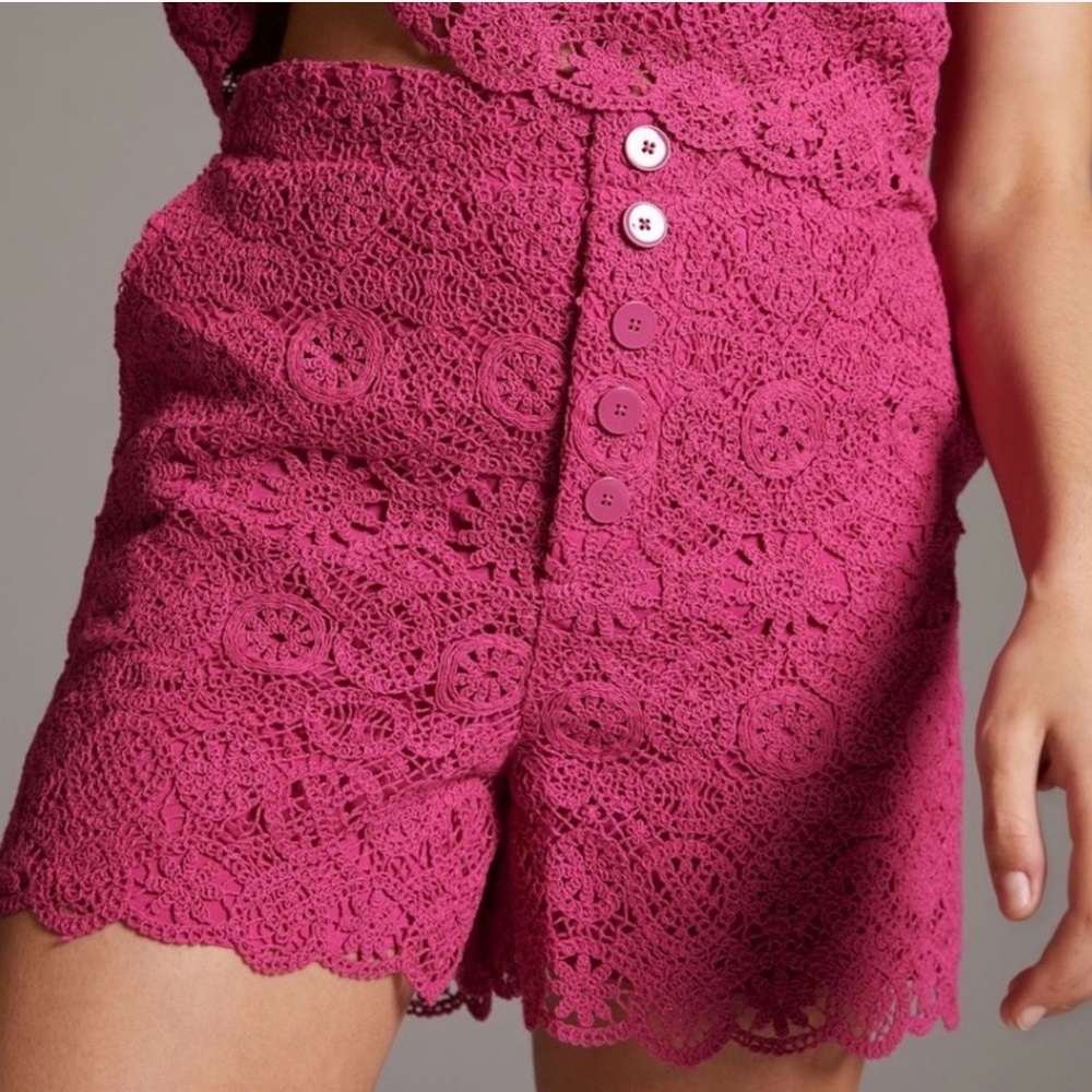 Anthropologie x Maeve Crochet Eyelet Button-Front Short Women’s 10 Pink High